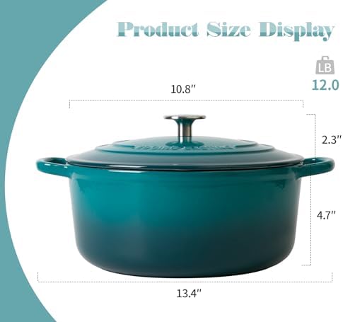 EDGING CASTING Dutch Ovens with Lid, Enameled Cast Iron Covered 5.5 Quart Dutch Oven with Dual Handle, Darkcyan - Image 3