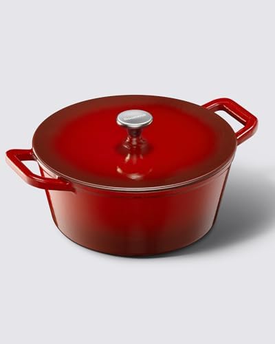 Dutch Oven Pot with Lid, 6QT Cast Iron Pot, Cerise by Roomena