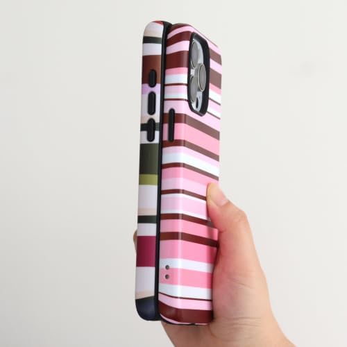 for iPhone 15 Pro Case, Magnetic Matte Frosted Dual-Layer Striped Phone Case for Women, Retro Aesthetic Cover Compatible with MagSafe Accessories - Sea Salt Lemon - Image 4