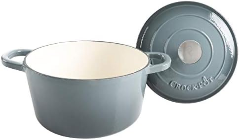 Crock Pot Artisan 5-Quart Round Enameled Cast Iron Dutch Oven – Slate Gray, Heavy-Duty Cookware for Slow Cooking, Roasting, Baking with Lid (Pack of 2) - Image 3