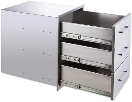 Outdoor Kitchen Drawers,18" W x 24" H x 23" D Stainless Steel BBQ Triple Drawer with Chrome Handle, Enclosed Built-in Access Drawer Flush Mount for Outdoor Kitchen,BBQ Island - Image 3