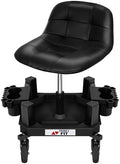 Rolling Stool with Wheels, Adjustable Shop Stool Mechanic Seat, Garage Shop Roller Work Chair, Mobile Rolling Seat with Tool Tray, 2 Cup Holders, 4" Casters, 350 LBS, Heavy-Duty, Black by FreekyFit