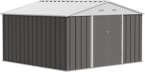 JUMMICO 10x10 FT Outdoor Storage Shed, Grey - Image 6