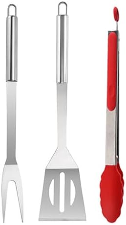 BBQ Grill Tool Set BBQ Accessories, Stainless Steel Grill Tools Grilling Accessories Grill Set Barbecue Grill Accessories for Outdoor Grill, Grill Utensils Grilling Tools Grilling Gifts for Men (3PCS) by SUJAYU