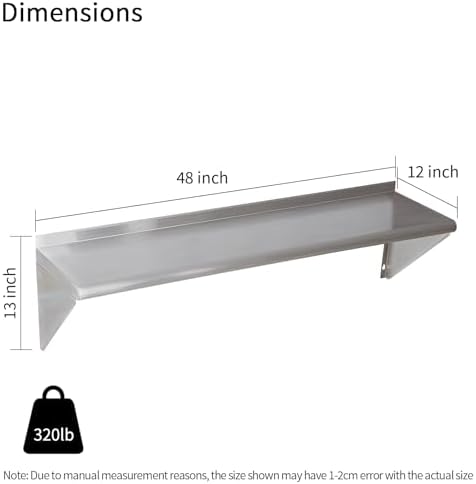 Stainless Steel Shelf 12"x48", Wall Mounted Metal Floating Shelf - Image 3