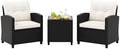 Tangkula 3 Piece Patio Furniture Set, Rattan Conversation Set w/Soft Seat & Back Cushions, Tempered Glass Topped Coffee Table, Cushioned Wicker Seating Set for Backyard, Porch, Poolside (Off White) by TANGKULA