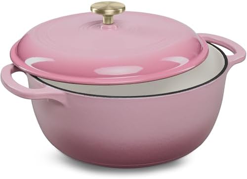 Best Choice Products 6 Quart Enamel Cast-Iron Round Dutch Oven, Family Style Heavy-Duty Pre-Seasoned Cookware for Home, Kitchen, Dining Room, Oven Safe w/Lid, Dual Handles - Pink Champagne by BestChoiceProducts