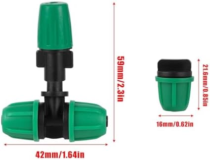 Drip Irrigation Misting Nozzle Kit, 45Pcs Drip Irrigation Parts with 20Pcs 4/7" to 1/4" Barbed Tee Connectors, 20Pcs 1/4" Green Atomizing Misting Nozzles, 5Pcs 4/7" End Caps for Garden Watering - Image 2