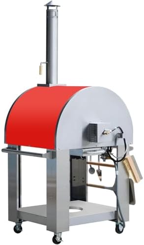 KOSTCH 32.5" Outdoor Duel Fuel Pizza Oven, 304 Stainless Steel Wood Fired & Propane Gas Pizza Oven with Temperature Gauge, Portable Pizza Oven on Wheels for Outside, Camping, Party (Red) - Image 3