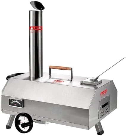 12 Portable Pizza Oven Outdoor, Wood Fired Pizza Oven, Semi-Automatic Burning Pizza Maker Stove with Built-in Thermometer Pizza Stone Peel for Outside Kitchen Backyard (Linear Silver) by FTOPBTB
