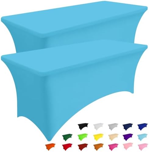 Smiry 2 Pack Spandex Table Cloth 8FT, Elastic Fitted Blue Mist Tablecloth by Smiry