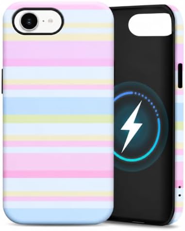 for iPhone 17e Case iPhone 16e Case, Magnetic Matte Frosted Dual-Layer Striped Phone Case for Women, Retro Aesthetic Cover Compatible with MagSafe Accessories - Pastel Dream by YKCZL