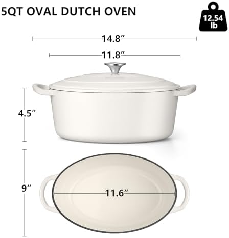 TeamFar Oval Dutch Oven, 5qt Enameled Cast Iron Dutch Oven Pot with Lid - Image 2