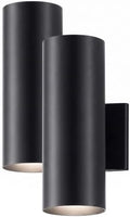 Kichler Cylinders 12" Outdoor Wall Sconce in Black, 2-Light Exterior Wall Light, Cylinder Fixture, (12" H x 5" W), 9244BK (Pack of 2) by KichlerLighting