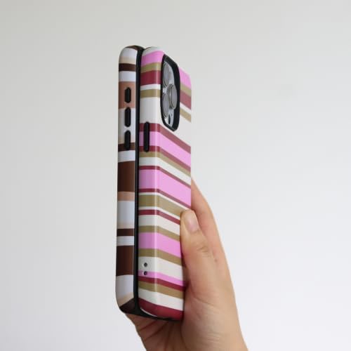 for iPhone 15 Pro Case, Magnetic Matte Frosted Dual-Layer Striped Phone Case for Women, Retro Aesthetic Cover Compatible with Mag Safe Accessories - Cocoa Stripe - Image 4