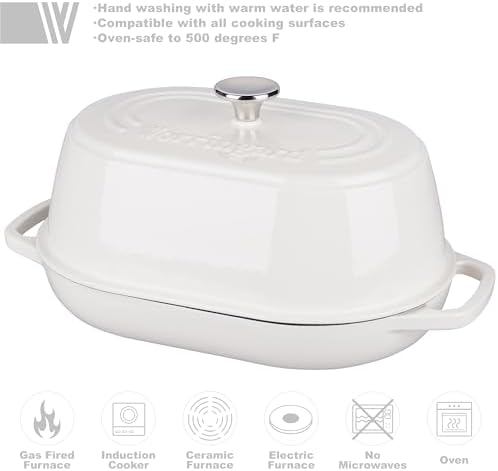 VORRINGARD Enameled Cast Iron Dutch Oven Pot with Dome Lid, Oval Bread Oven for Homemade Sourdough Bread Baking, Oven Safe up to 500°F, 6 Quart, White - Image 3
