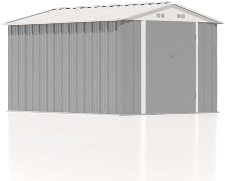 Patiowell 8x10 FT Outdoor Storage Shed, Metal Sheds, Gray - Image 4