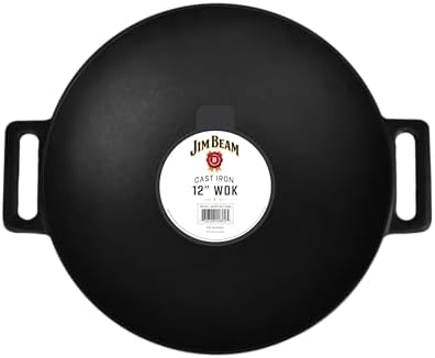 Jim Beam 12" Pre-Seasoned Cast Iron Wok, Griddle & Stir Fry Pan, Heavy Duty - Image 3