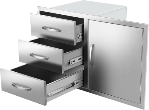 Outdoor Kitchen Drawer Combo Cabinet Outdoor Kitchen Stainless Steel Trash Triple Drawers For BBQ Island Grill Station (Drawer Combo-38.3Wx22.7Hx20.7D with Handles) by OLIPIC
