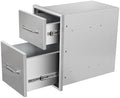 Outdoor Kitchen Drawers 14" W x 21" H x 21" D Flush Mount Double BBQ Drawers with Chrome Handle Stainless Steel Drawer for Outdoor Kitchen Island, Patio Grill Station by SGOLAN