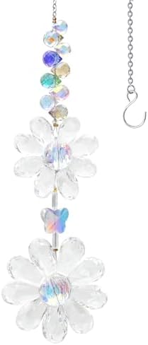 Crystal Flower Suncatcher Hanging Ornament, Rainbow Maker Window Sun Catcher Indoor Outdoor Patio Garden Decor (Clear) by PEDOBO