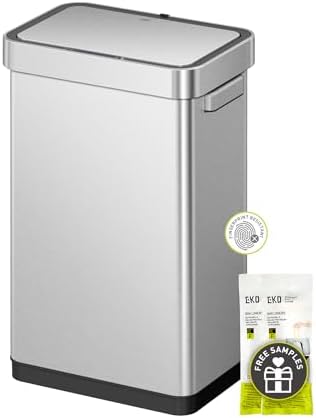 EKO Deluxe Mirage-T 50 Liter / 13.2 Gallon Touchless Rectangular Motion Sensor Trash Can or Recycling Bin, Matte Stainless Steel Finish by Unknown