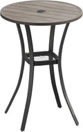 VICLLAX 28" Round Outdoor Bar Table with Adjustable Umbrella Hole, Counter Height Outdoor Furniture for Balcony, Grey Wood-Like by HOME