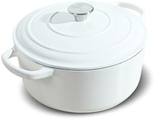 7 QT White Enameled Cast Iron Dutch Oven with Lid by Unknown