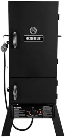 Masterbuilt 30-Inch Dual Fuel Propane & Charcoal Vertical Smoker with 730 Sq. In. Cooking Space, Push-Button Ignition, Temperature Gauge, 4 Smoking Racks, Black by Masterbuilt