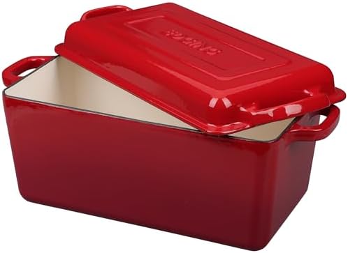 EDGING CASTING Enameled Cast Iron Dutch Oven, Oblong Bread Oven for Sourdough Bread Baking, Baking Pan, Dual Handles, Oven Safe, 4 Quart, Red - Image 4