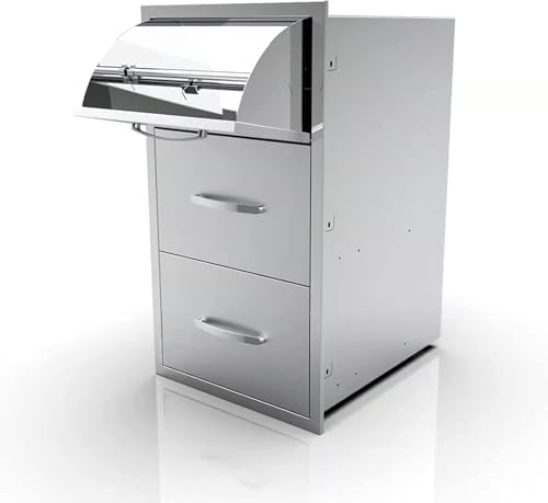 Outdoor Kitchen Drawers, Triple BBQ Drawers Stainless Steel Built-in Drawer For Outdoor Kitchen Island, Patio Grill Station,Three Drawers by OLIPIC