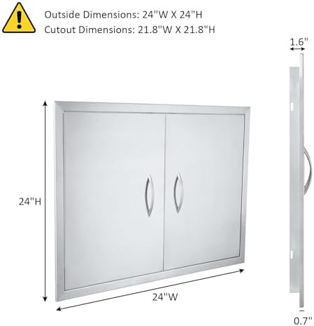 JIE JIN 24" W X 24" H Outdoor Kitchen Doors Double Doors Thickened 304 Brushed Stainless Steel BBQ Access Door BBQ Island Doors Outdoor Kitchen Accessories Door for Outdoor Kitchen BBQ Island - Image 2