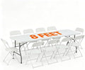 8 FT Plastic White Folding Table Set with 10 White Folding Chairs by WelcometoEDWINENE