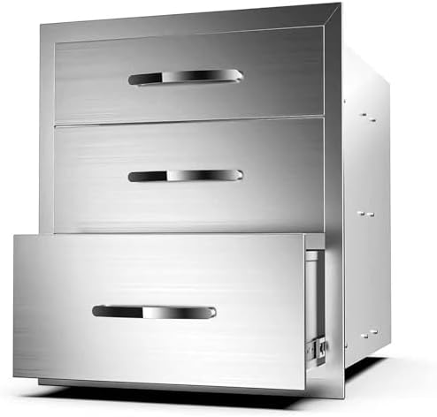 Outdoor Kitchen Drawers Stainless Steel, BBQ Drawer Inserts for Built-in Patio Grill Station, Triple Drawer, 16''W x 21''H x 23''D by MIGODA