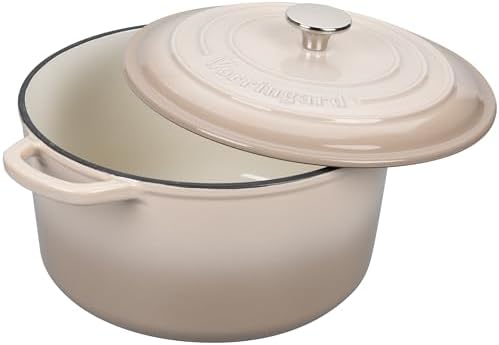 VORRINGARD Enameled Cast Iron Dutch Oven Pot with Lid, for Sourdough Bread Baking, Round Dutch Ovens, 6 Quart, Latte - Image 4