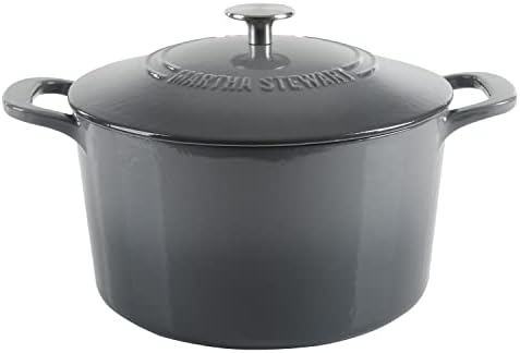 MARTHA STEWART Gatwick 7-Quart Enamel Cast Iron Dutch Oven – Classic Grey – Durable Heavy-Duty Dutch Oven for Slow Cooking, Braising & Baking by MarthaStewart