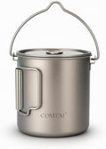 750ml/26oz Titanium Camping Pot with Lid and Foldable Handle, Ultralight Camping Mug for Hiking, Backpacking, Outdoor Cooking, and Travel by COMTAI