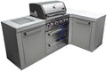 Mont Alpi Premium 82"W x 50"D Stainless Steel L-shaped Modular Outdoor Kitchen Island with Infrared Side Burner + 32"W 4-Burner BBQ Gas Grill + White Granite Countertops + Storage Cabinets + Drawers by MontAlpi