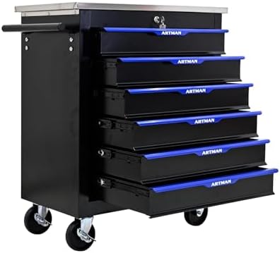 6-Drawer Heavy-Duty Rolling Steel Tool Cart with Handle&Wheels, Metal Storage Organizer Cabinet, Tool Chest for Efficient Tool Storage in Garage, Warehouse, Workshop, Repair Shop, Blue by Unknown