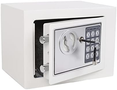 Yuanshikj Small Steel Security Safe Box with Keypad,Key;0.23 Cu Ft, White by Yuanshikj
