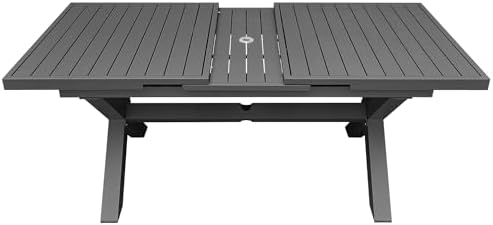 6-8 Seats Extendable Patio Table, Aluminum Dining with Umbrella Hole by Vmopuoutdoorfurniture