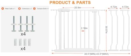 38.5 to 43.5 Inch Wide Baby Gate for Stairs Doorways - Image 2