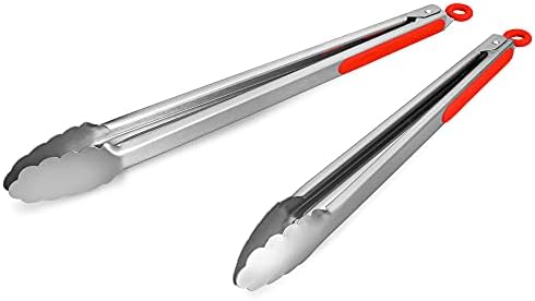 304 Stainless Steel Kitchen Cooking Tongs, 14 & 16 Inch, Set of 2, Red by ALLWIN-HOUSEWARE