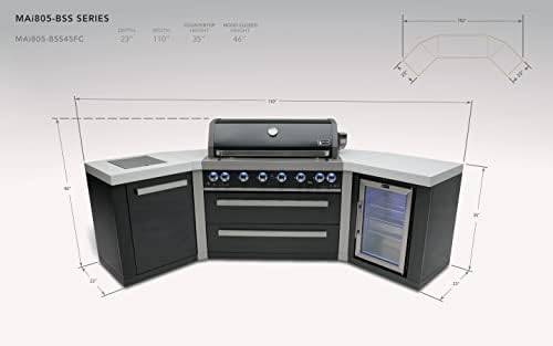 Mont Alpi Premium 110"W Black Stainless Steel U-shaped Outdoor Kitchen Island with Refrigerator + 44"W 6-Burner BBQ Gas Grill + Side Burner + Granite Countertops + Storage + Rotisserie Kit + Cover - Image 2