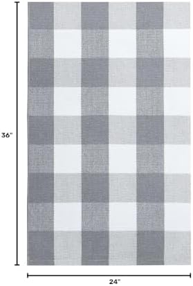 IOHOUZE 2x3 Buffalo Plaid Rug, Washable Outdoor Door Mat, Grey White - Image 2