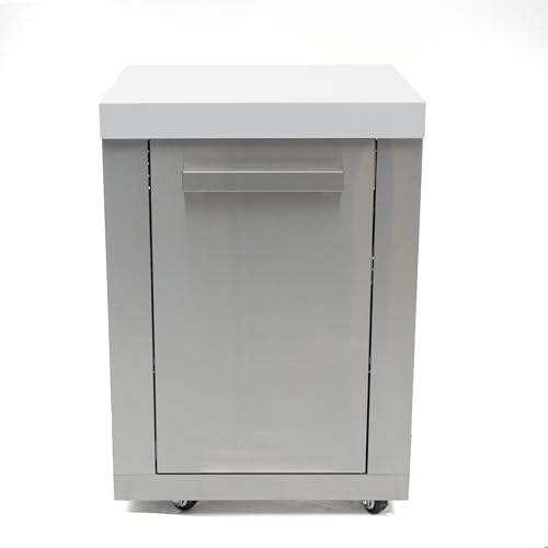 Mont Alpi Outdoor Kitchen Island Extra Storage Cabinet Module - Stainless Steel | Magnetic Door | White Granite Countertop | 2 Shelves | 25 in by MontAlpi