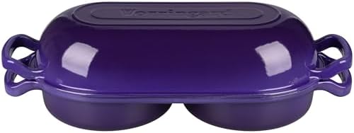 VORRINGARD Enameled Cast Iron Double Dutch Oven with Lid, Dual Round Loaf Pan, Bread pan for Homemade Sourdough Bread Baking, Purple - Image 4