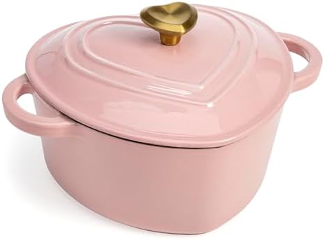Paris Hilton Enameled Cast Iron Dutch Oven Pot with Lid, Heart-Shaped Dutch Oven, Durable Cast Iron Pot with Dual Handles, Oven Safe to 500°F, Works on All Stovetops, 4-Quart, Pink by TheWorldofParisHilton