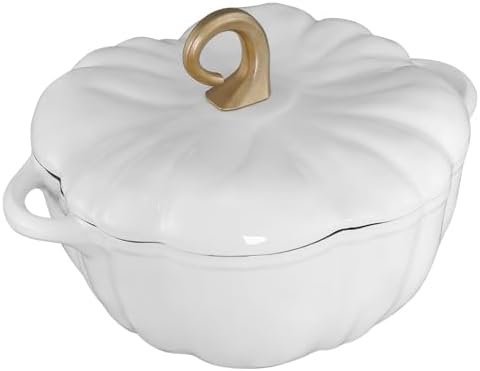 Flavehc Pumpkin Cast Iron Dutch Oven, 3.3 Qt, White, Enameled, with Lid - Image 4
