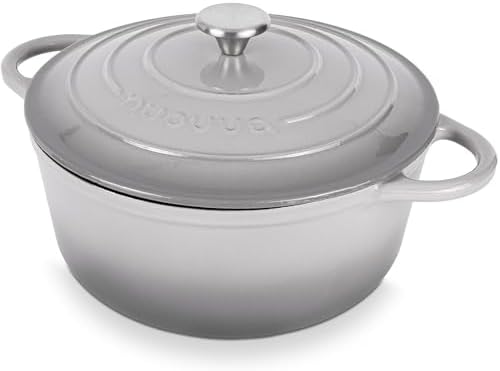 Nuovva Enamelled Cast Iron Dutch Oven Pot with Lid-6.4 Quart Non Stick Casserole Pot-Heavy Duty & Oven Safe up to 500° F for Bread Baking, Braising, Stews, Roasting - 28cm Grey by Nuovva